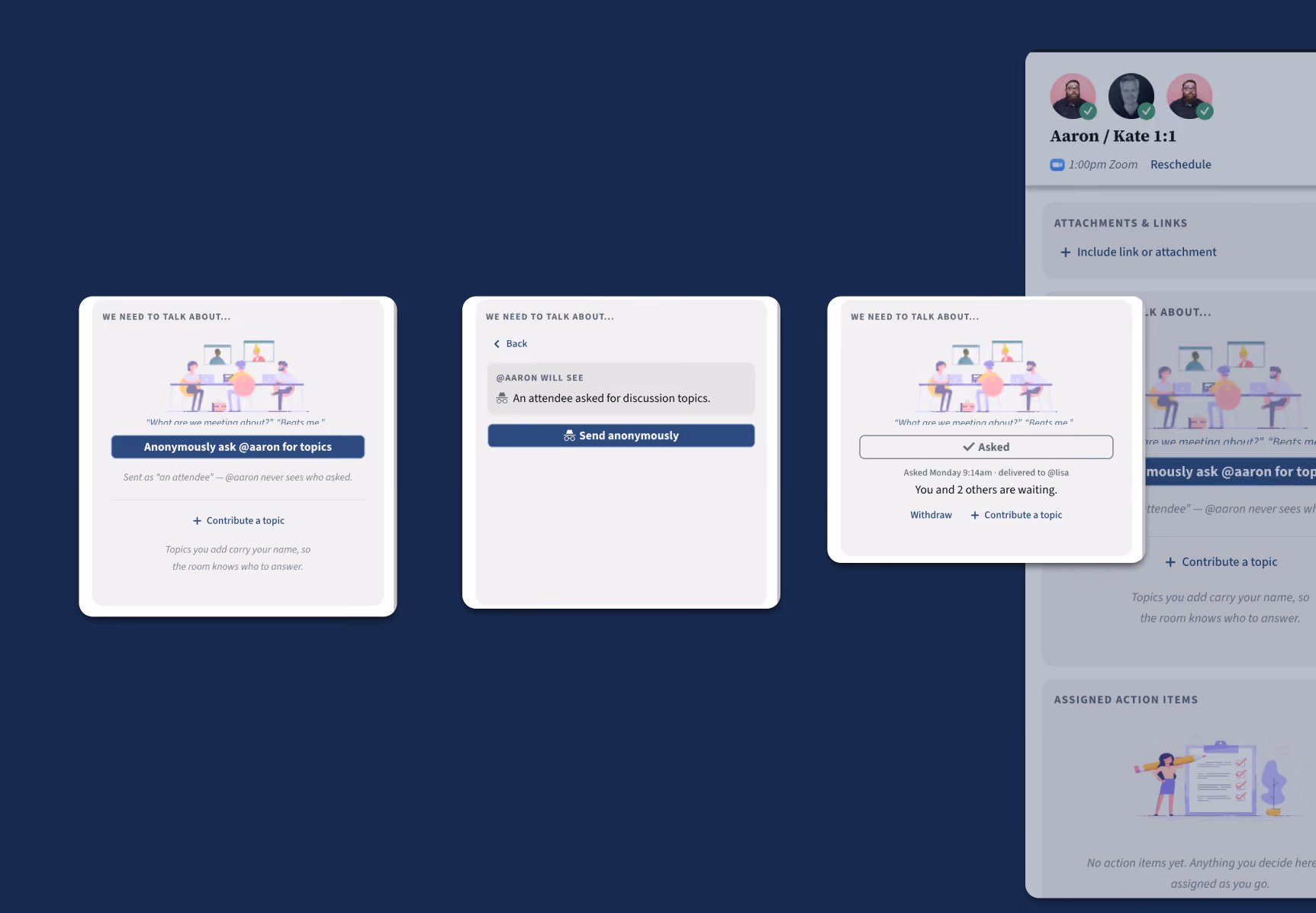 Interaction designs for the requesting meeting details.