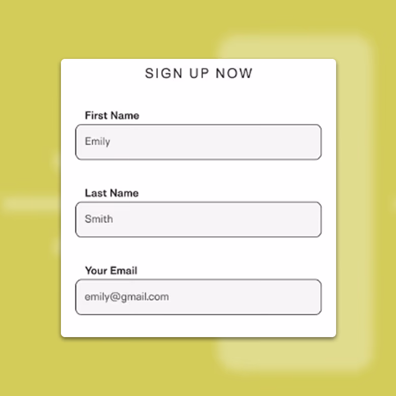 The sign-up form, asking only for first name, last name and email.